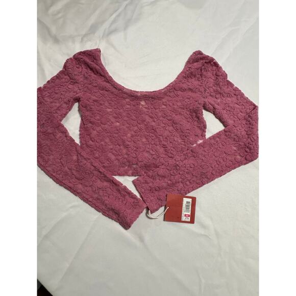 Mossimo Supply Co. Feminine Floral Lace Cropped Top Pink Long Sleeve XS NWT - Picture 1 of 9